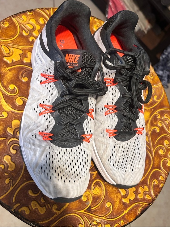 Nike Shoes - Nike White and Black Trainers with Orange Accents